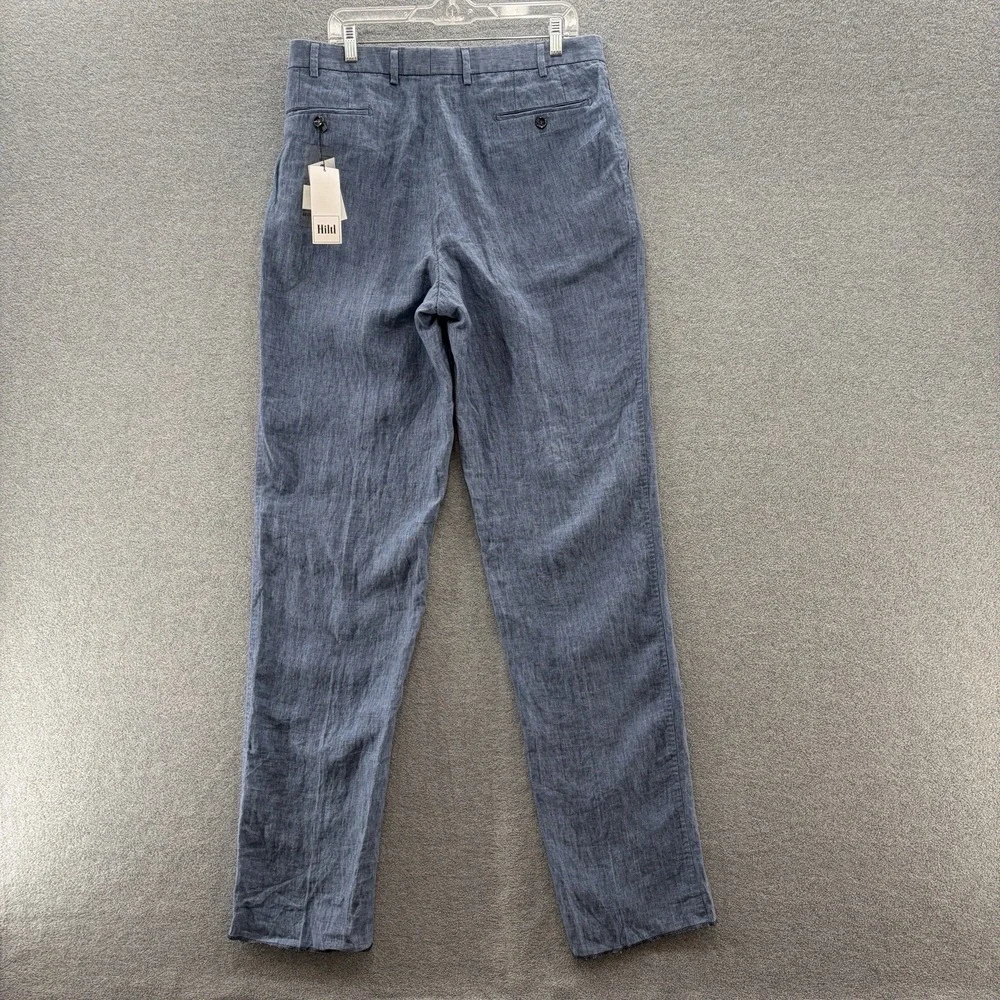 Hiltl Pants Mens 35x38 Blue Linen Dress Trousers Lightweight Unfinished Hem
